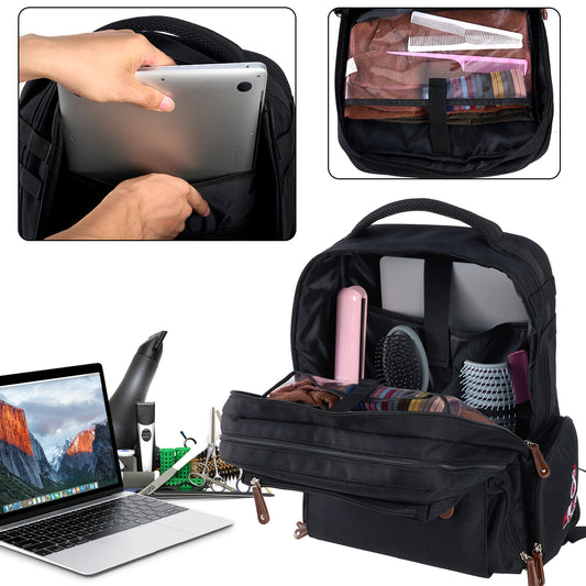 ANAR Barber (Hairstylist) Tools Backpack | Large Capacity | Leather & Polyester | Holds Hair Dryer & Curling Iron | PC Compartment | Travel-Friendly | Clean Packing | Pack of 1
