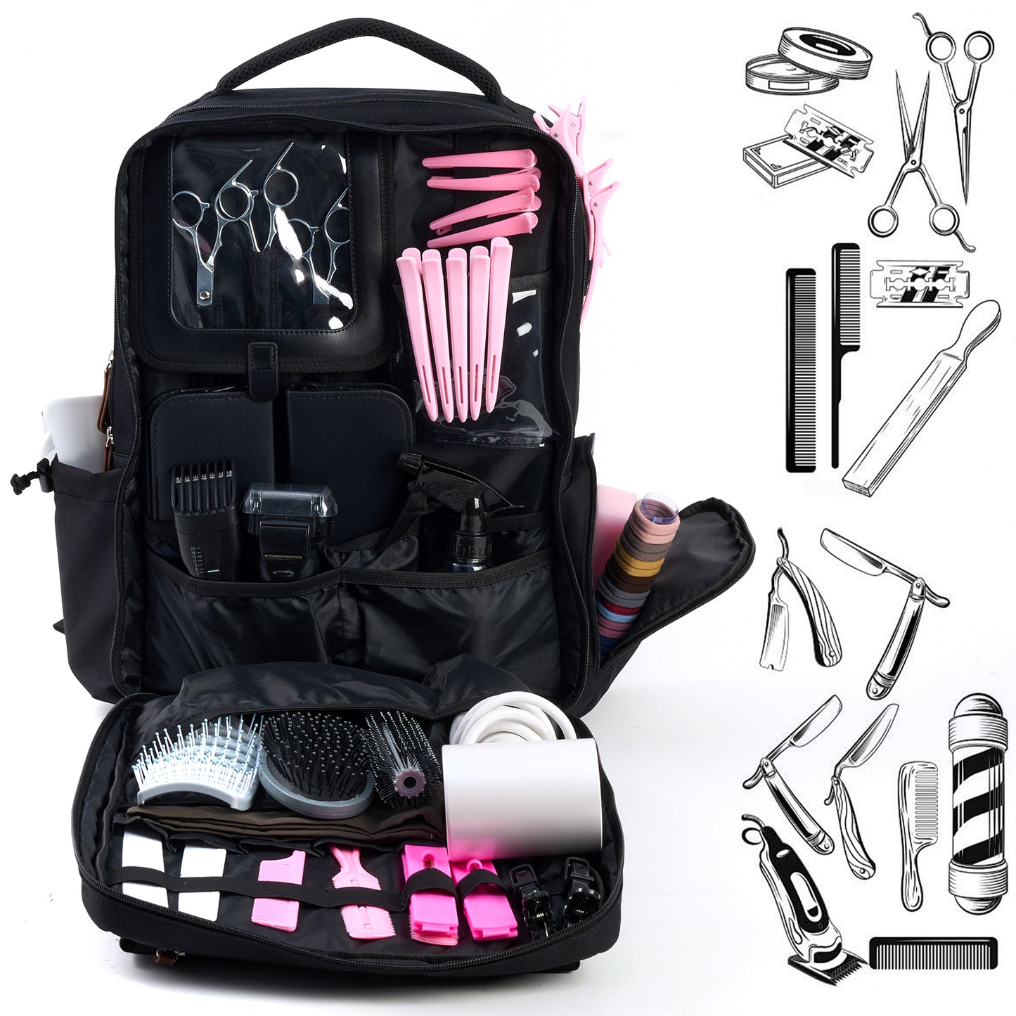 ANAR Barber (Hairstylist) Tools Backpack | Large Capacity | Leather & Polyester | Holds Hair Dryer & Curling Iron | PC Compartment | Travel-Friendly | Clean Packing | Pack of 1