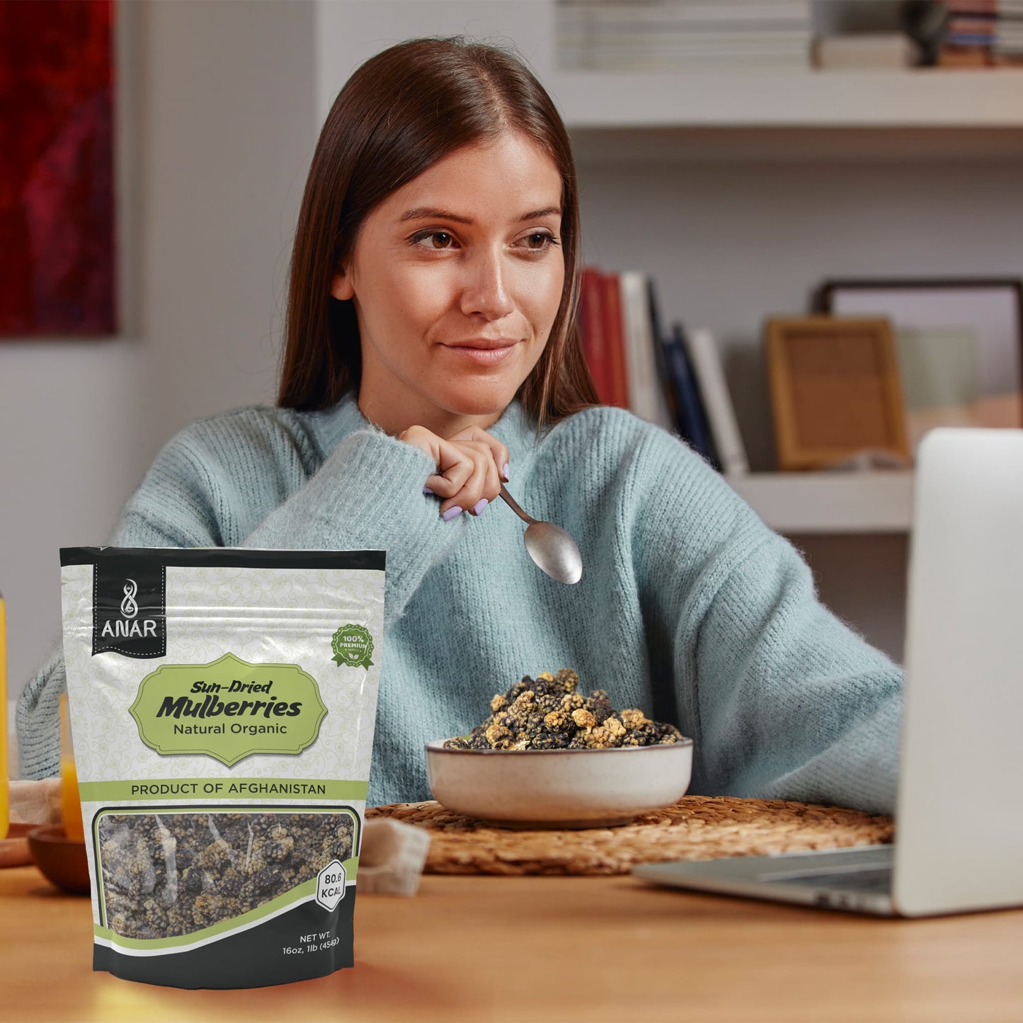 ANAR Dried Mulberries 16oz (454g) | Toot (توت) | Organic, Pure & Natural | Whole & Sweet | Clean & Preservative Free | Best For Snacking, Mixing, Oatmeal & More | Resealable Stand-Alone Bag | From Afghanistan | Pack of 1