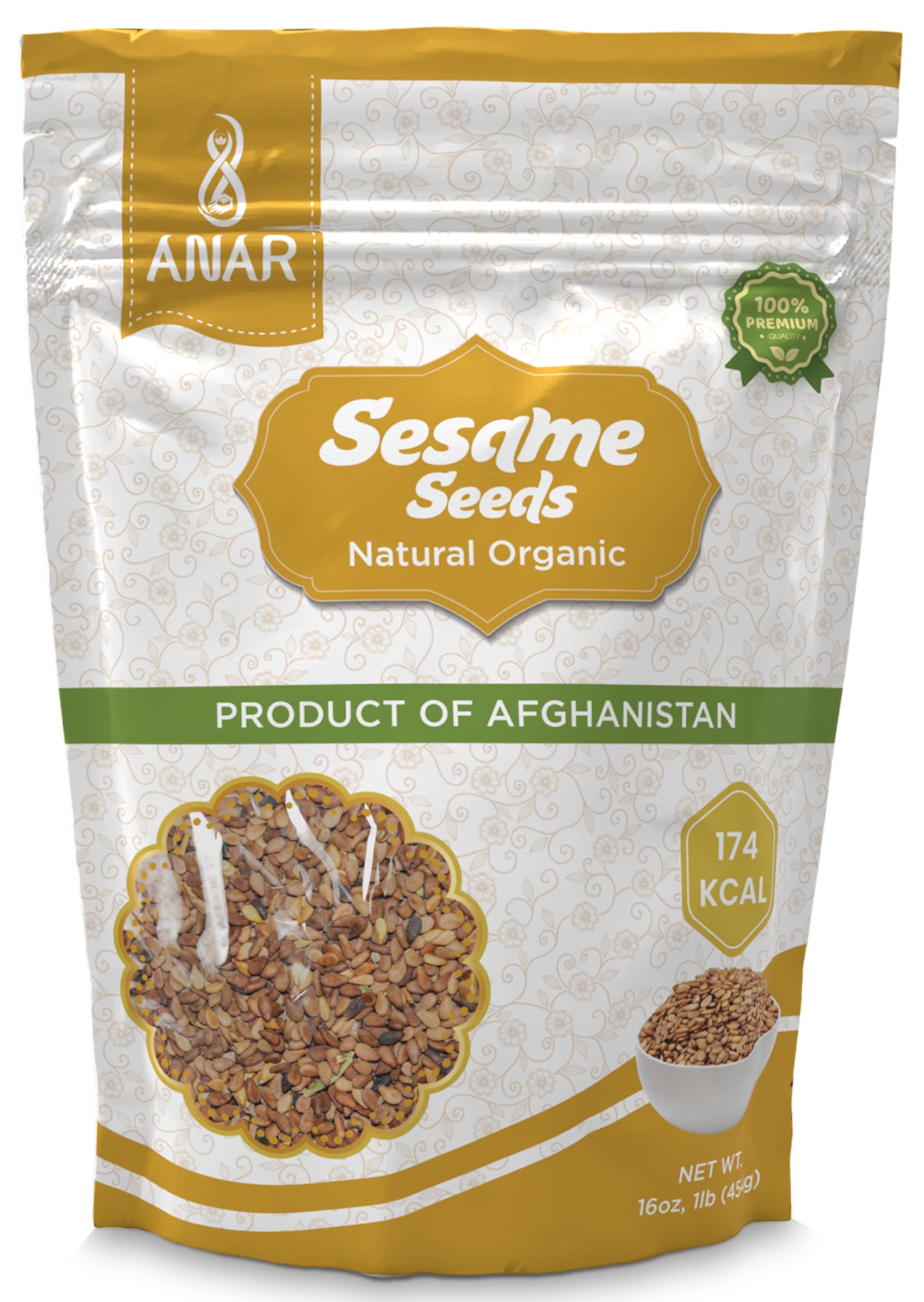 ANAR Sesame Seeds | Premium 16oz (454g) bag | Brown Raw Sesame Seeds for Everyday Use | Best for baking cookies, mix in milk, sprinkle on salad | Rich & Nutritious | Naturally Grown in Afghanistan | Pack of 1 | Resealable bag