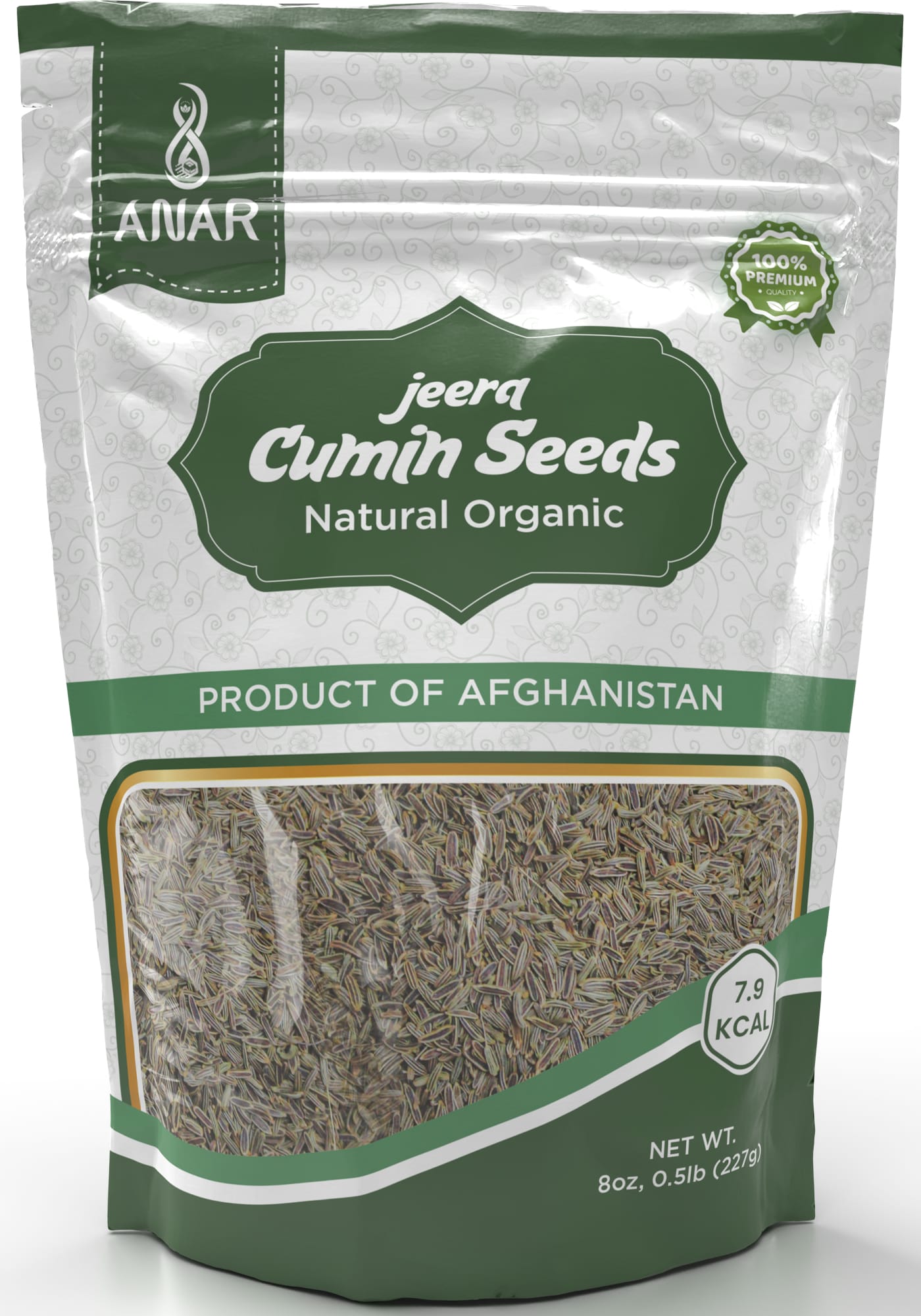 ANAR Cumin Seeds 8oz (227g) | Black cumin (Jeera/Zeera) زيره | Organic, Pure & Natural | Preservative Free | Raw & Clean | Best for Cooking, Baking & More | Resealable Stand-Alone Bag | From Afghanistan | Pack of 1