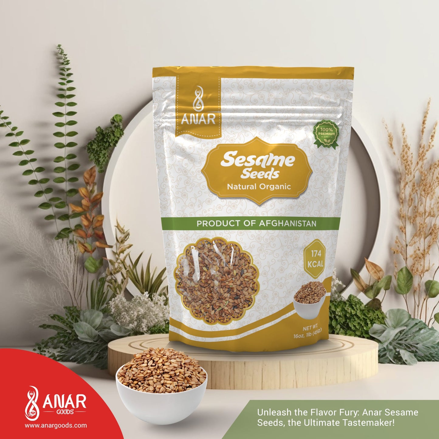 ANAR Sesame Seeds | Premium 16oz (454g) bag | Brown Raw Sesame Seeds for Everyday Use | Best for baking cookies, mix in milk, sprinkle on salad | Rich & Nutritious | Naturally Grown in Afghanistan | Pack of 1 | Resealable bag