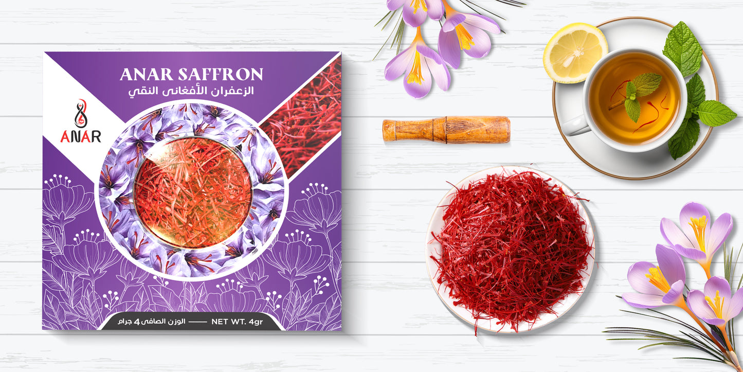 ANAR Saffron | 4g Premium Quality | Long Red Threads | Super Negin-Grade1 | Grown in Herat, Afghanistan | Freshly Harvested | Hand-picked Spice | Best for tea, milk, cheese, and meal | Pack of 1