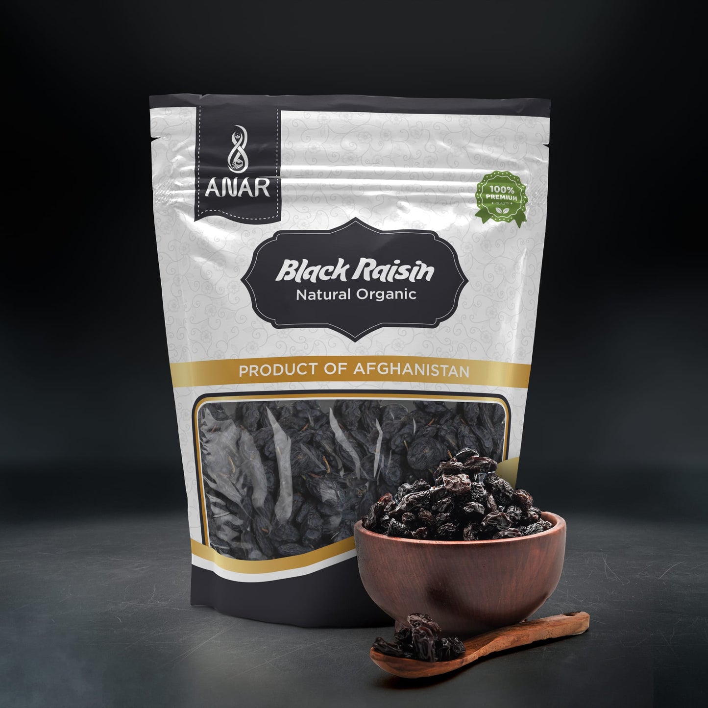 ANAR Black Raisin 32oz (907g) | Kishmish کشمش سياه | Seedless | Organic, Pure & Natural | Sweet & Unsulfured | Best for Cooking, Snacking, Oatmeal, Cookies, Baking & More | Resealable Stand-Alone Bag | From Afghanistan | Pack of 1