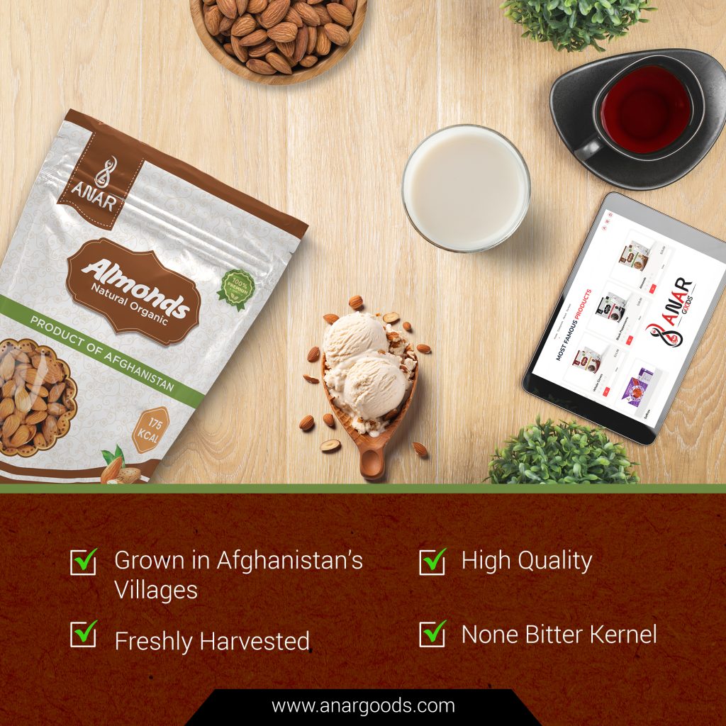ANAR Almonds from Afghanistan | 16oz (454g) bag | Whole Natural Raw Snacks | Freshly Harvested | No Prservatives | Pure & Premium Quality | Best for Snacking, Home made trail mix, Ice-cream | Non-GMO | Pack of 1 | Resealable bag