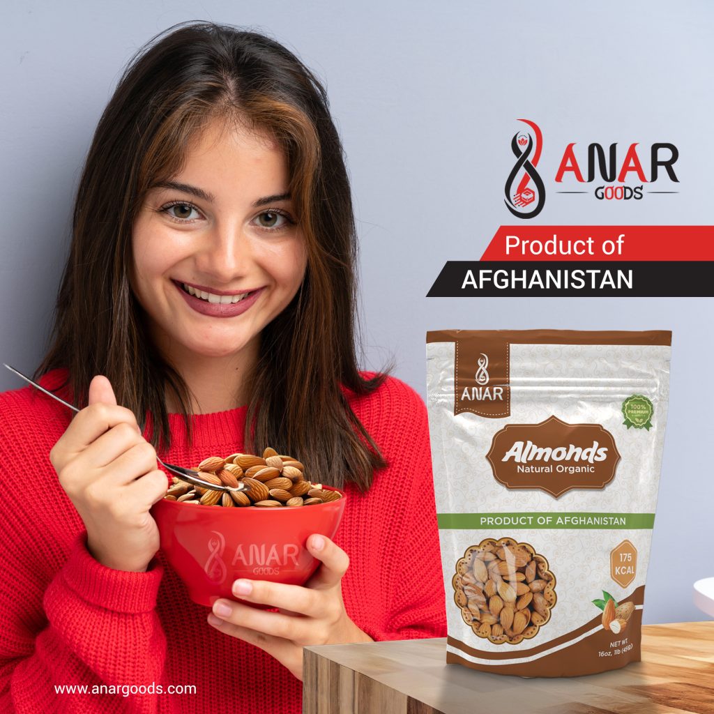 ANAR Almonds from Afghanistan | 16oz (454g) bag | Whole Natural Raw Snacks | Freshly Harvested | No Prservatives | Pure & Premium Quality | Best for Snacking, Home made trail mix, Ice-cream | Non-GMO | Pack of 1 | Resealable bag
